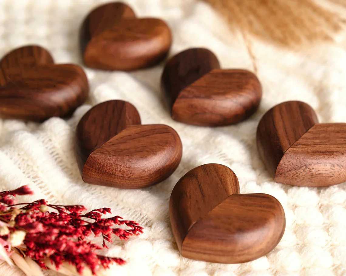 Heart shaped flip ring box wedding engagement ring box walnut engagement ring holder personalized anniversary gift for couples W241019
