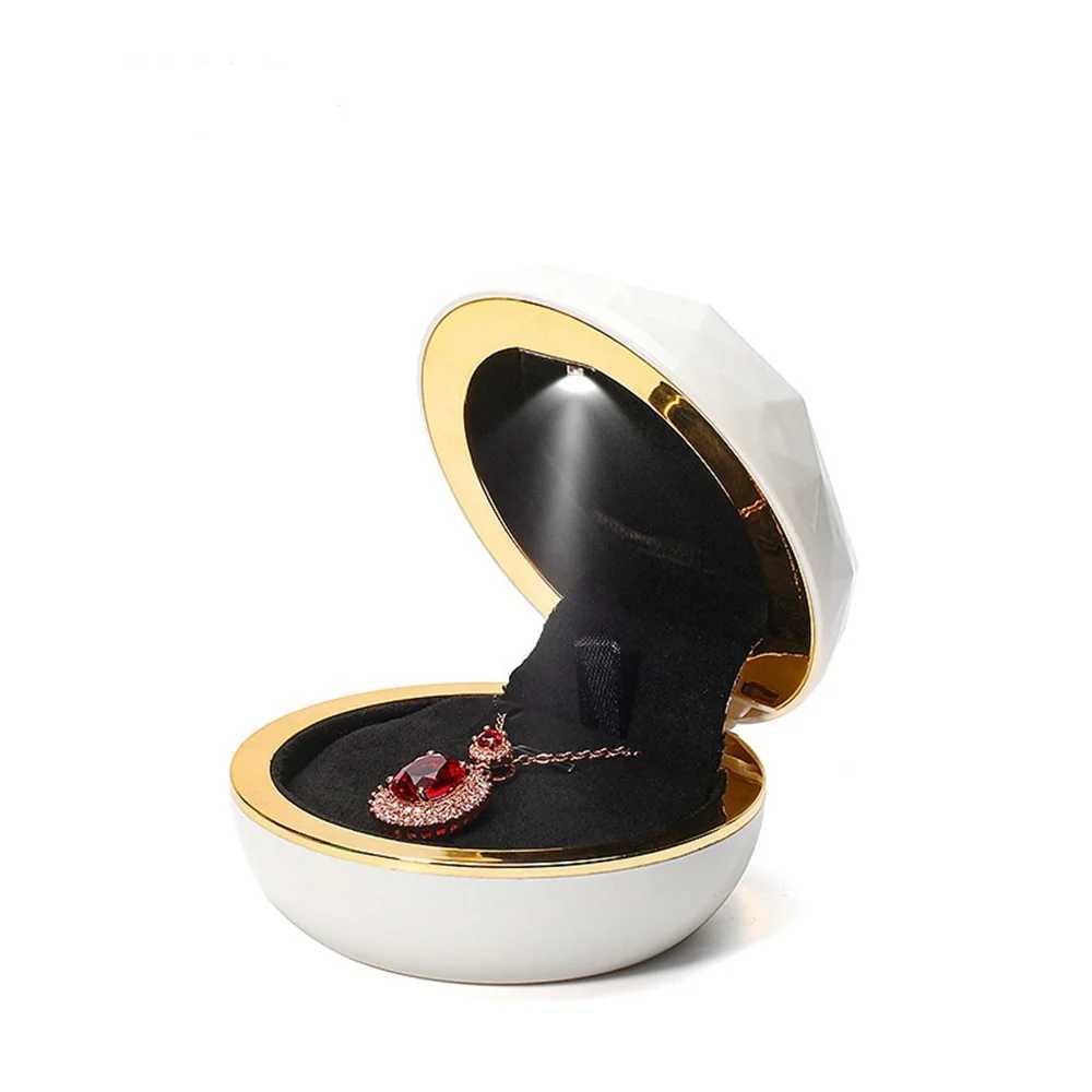 Luxury Round LED Jewelry Box Lamp Wedding Ring Box Display Storage Jewelry Decorative Box Ring Pendant Bag Birthday Gift W241019