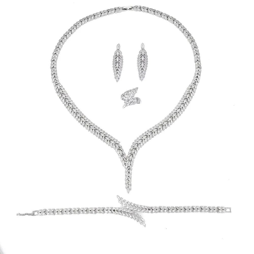 4-piece Nigeria Bridal Cube Zirconia Dubai Necklace Bracelet CZ Crystal Wedding Jewelry Set 241018