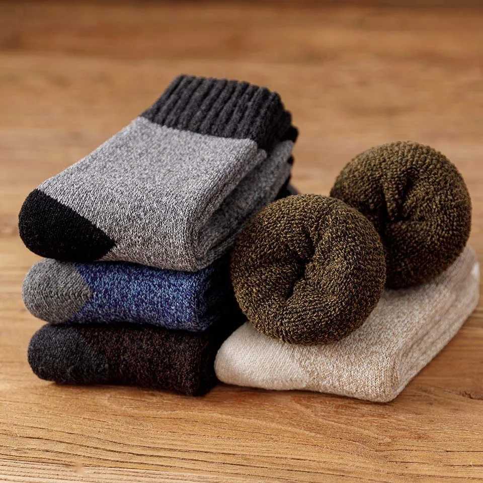Winter Mens Thick Warm Wool Socks Harajuku Retro Merino Cashmere Socks High Quality Plus Size Casual Long Socks For Men 3 PairXJ241019