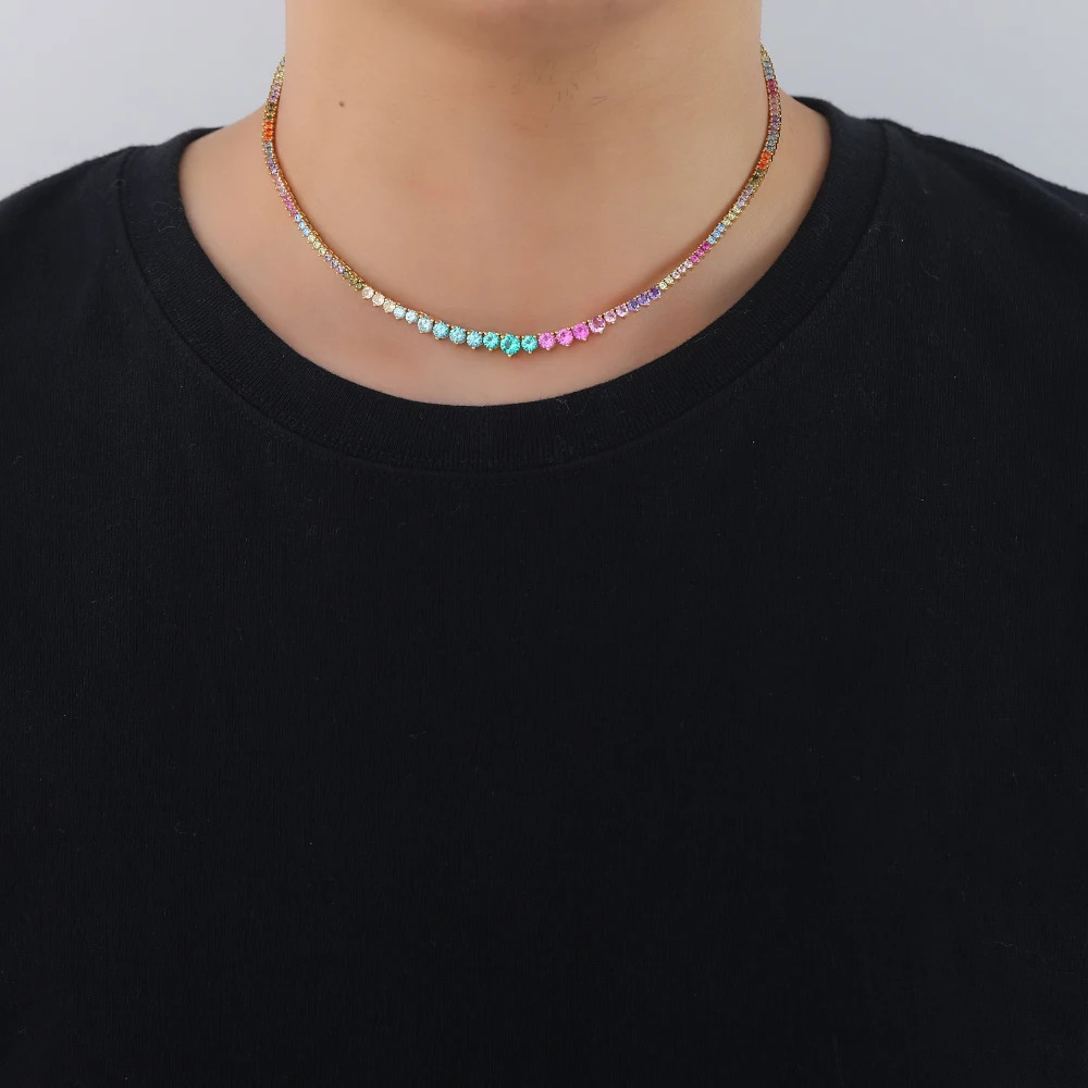 2mm to 5mm colored brass tennis ball CZ chain with 3 forks fashionable womens zircon necklace BC154 241018