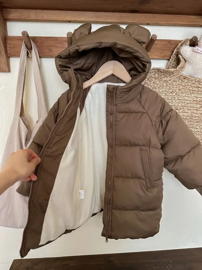 2024 Children Winter Jacket Girls Cotton Padded Parkas Baby Solid Coat Kids Long Hooded Waterproof Thicken Snowsuits 241018