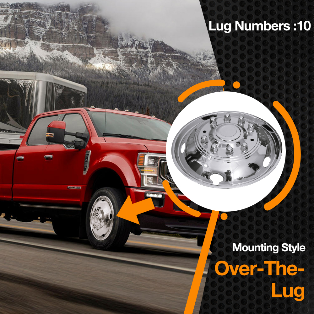 19.5" 10 Lug Wheel Simulators Stainless Steel Bolt Kit Hubcap Kit Fit for 2005-2021 Ford F450/F550,Ford Raptor 2WD Trunk Dually Wheel Cover