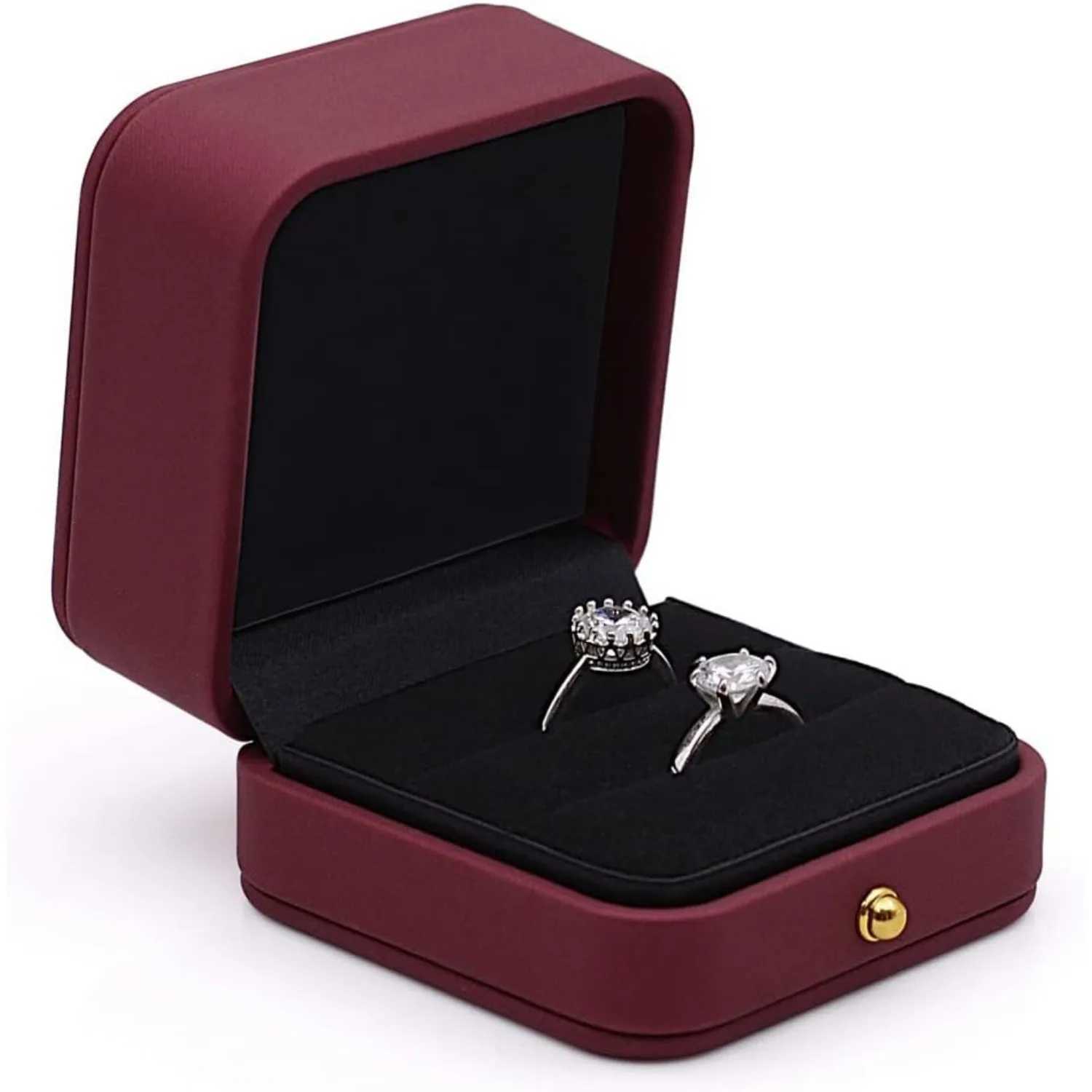 1 engagement ring box wedding ring box square leather velvet ring bearing box high-quality and gorgeous retro double groove R W241019