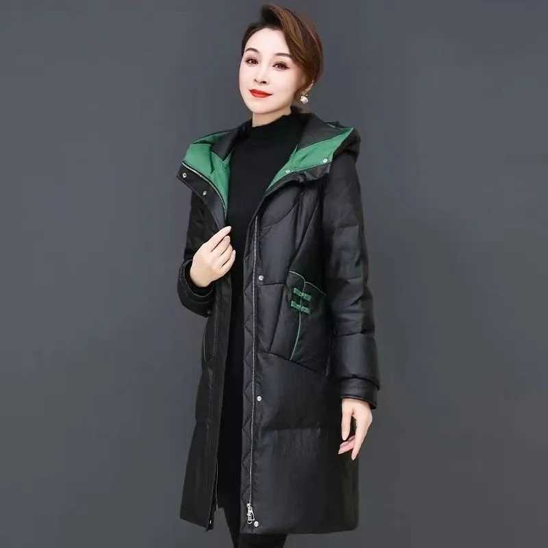 Womens Down Cotton-padded Coat 2025 Winter Thickening New Female Parkas Jacket Long Fashion Down Cotton Jacket Slim OvercoatX241019