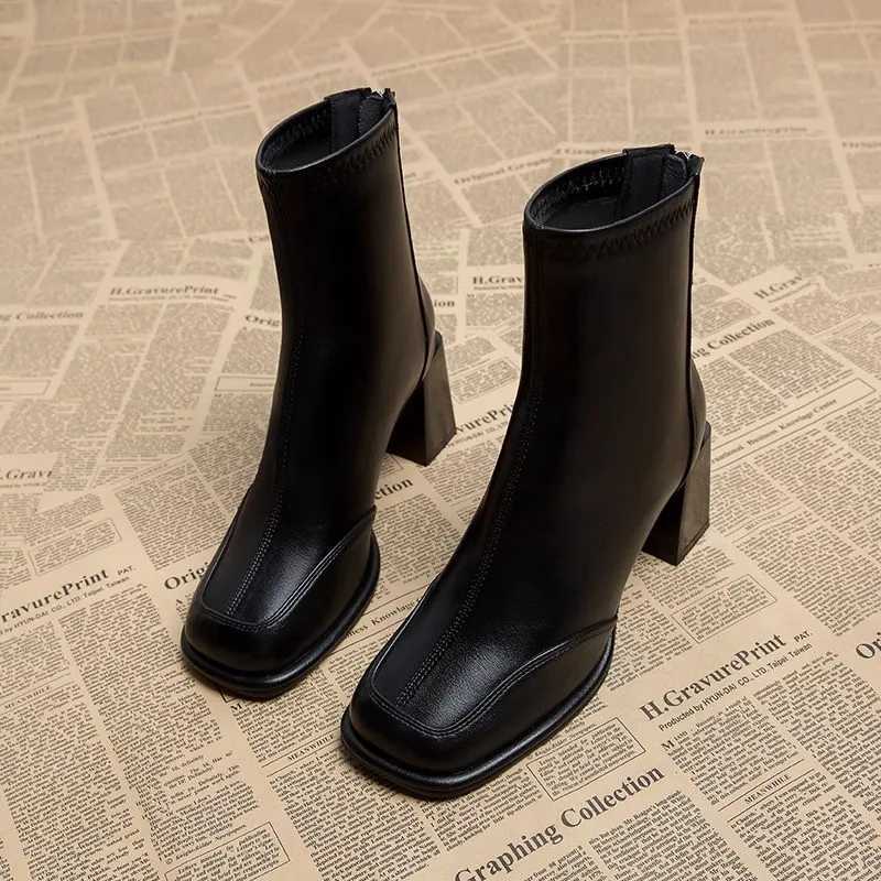 Womens high heels brown leather work clothes short womens ankle boots Pu sales Y2k autumn high-quality Y241019