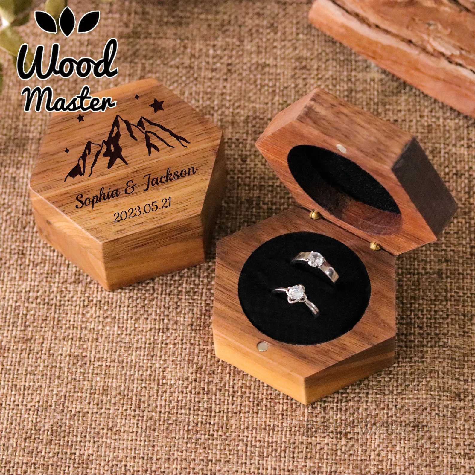Customized carved wooden ring box vintage hexagonal walnut wood wedding gift for boys girls friends wives W241019