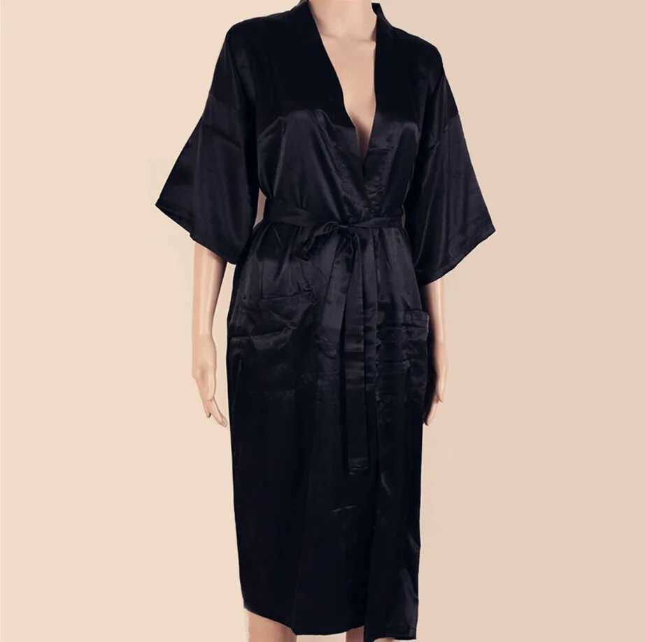 BLACK Mens Robe Hot Sale Faux Silk Kimono Bath Gown Bathrobe Nightgown Sleepwear Hombre Pijama Size S M L XL XXL XXXL ZhM01DXJ241018