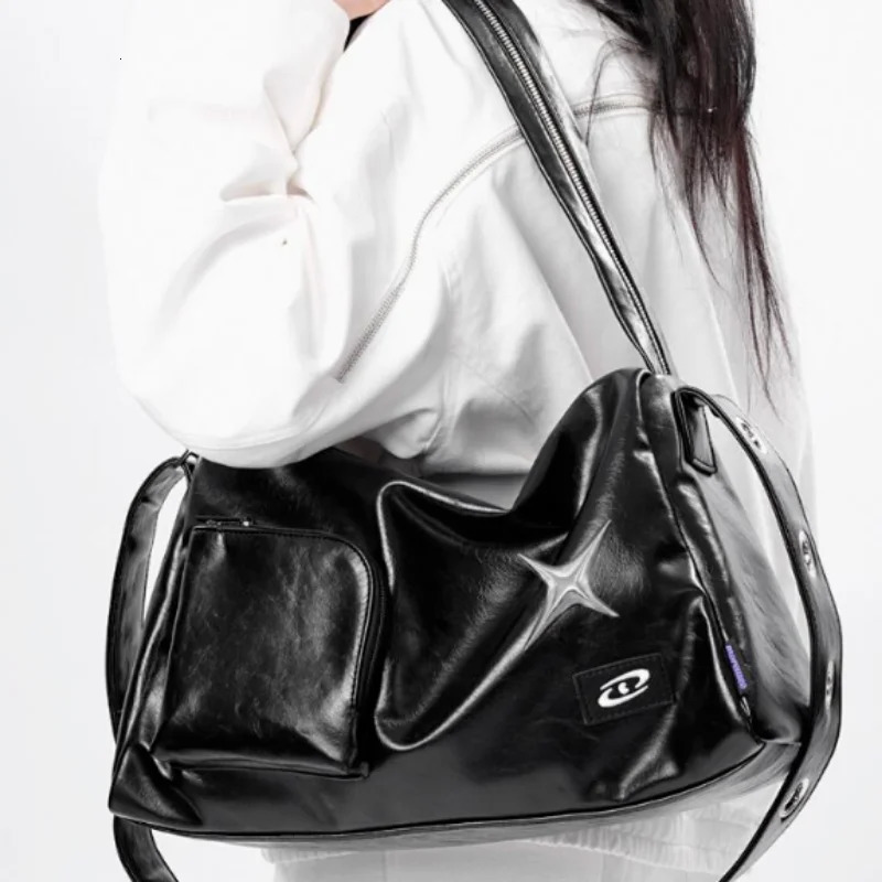 MBTI Silver Y2k Womens Handbag Fashion er Large Capacity Shoulder Bag Pu Leather Shopping Handbag 241018