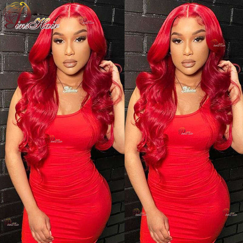 Red Body Wave Front Wigs Bury 99J Colored 13X6 Lace Frontal Wig Remy Human Hair Pre Plucked For Women180%