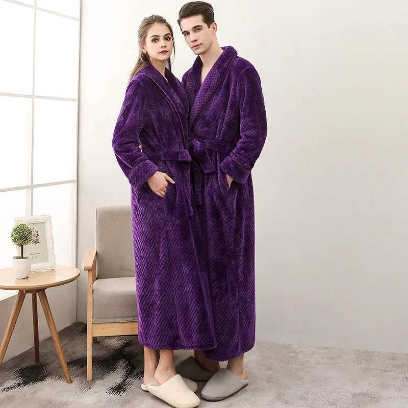 Autumn Winter Bath Robe Thick Flannel Couple Pajamas Nightgown Long Sleeve Bathrobe Fleece Loungewear Sleepwear Warm Robes NewXJ241018