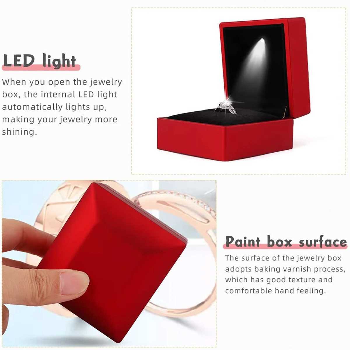 Luxury ring box with LED lights diamond ring box used for engagement weddings Valentines Day birthday ring display organizers W241019
