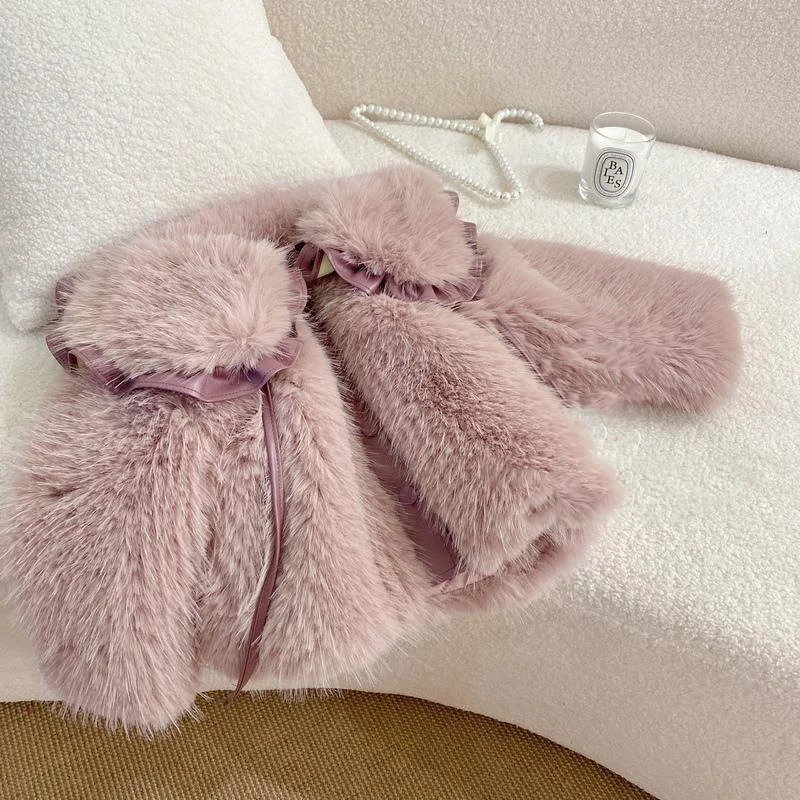 Winter girls wool sweater jacket autumn childrens clothing plush thick childrens cashmere fashion baby winter clothing 241019
