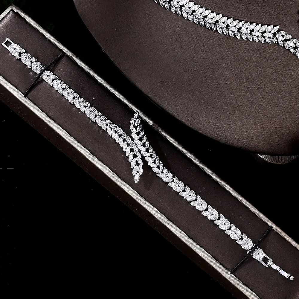 4-piece Nigeria Bridal Cube Zirconia Dubai Necklace Bracelet CZ Crystal Wedding Jewelry Set 241018