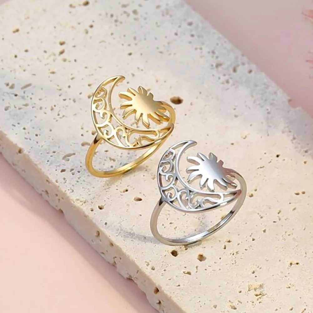 Skyrim Crescent Sun Ring Womens Stainless Steel Open Finger Ring Fashion Bohemian Jewelry Birthday Gift Wholesale Y241019