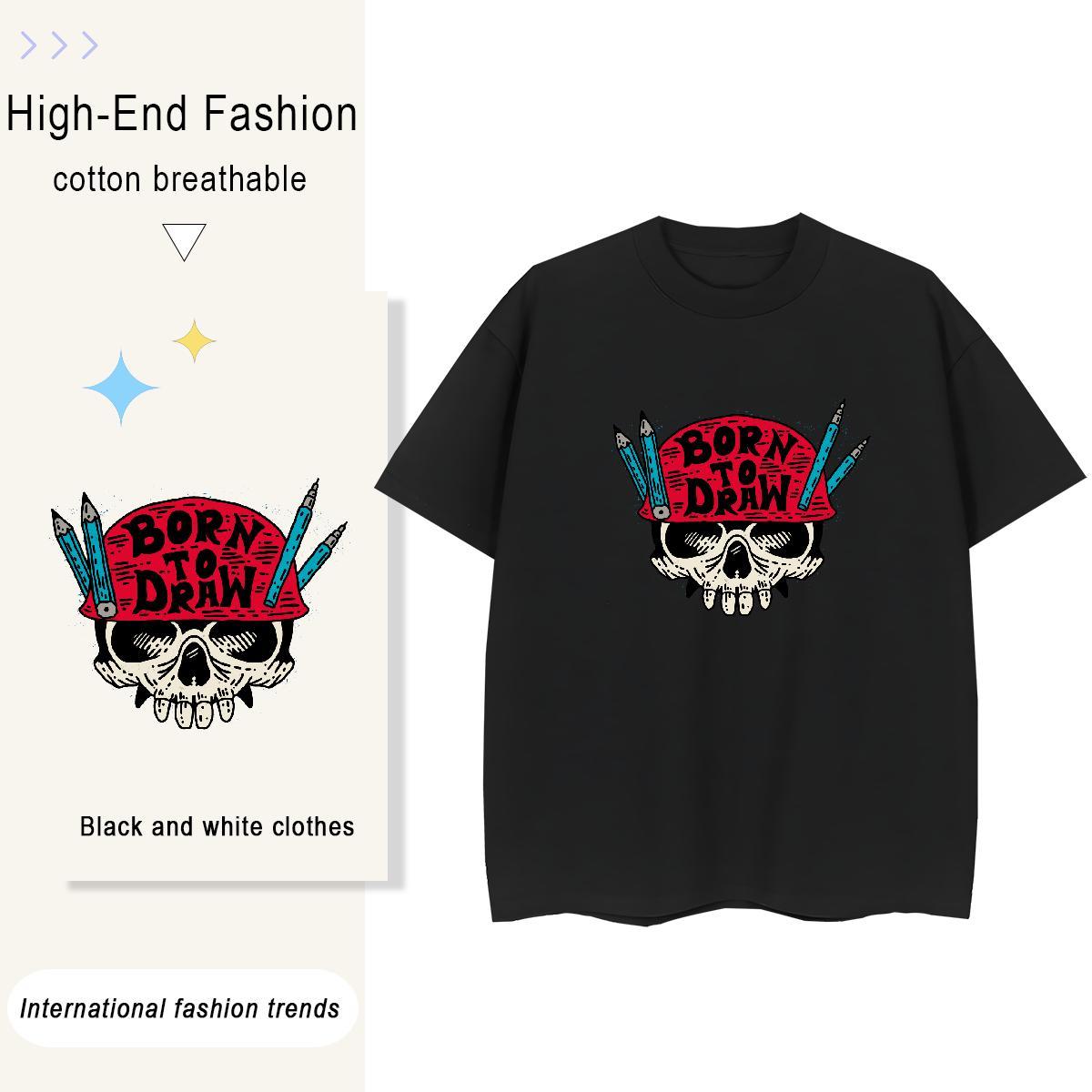 DIY Women T Shirts 230g 100% Cotton Short sleeve Soft Casual skull Couples T Shirts Lady Customized Top Tees