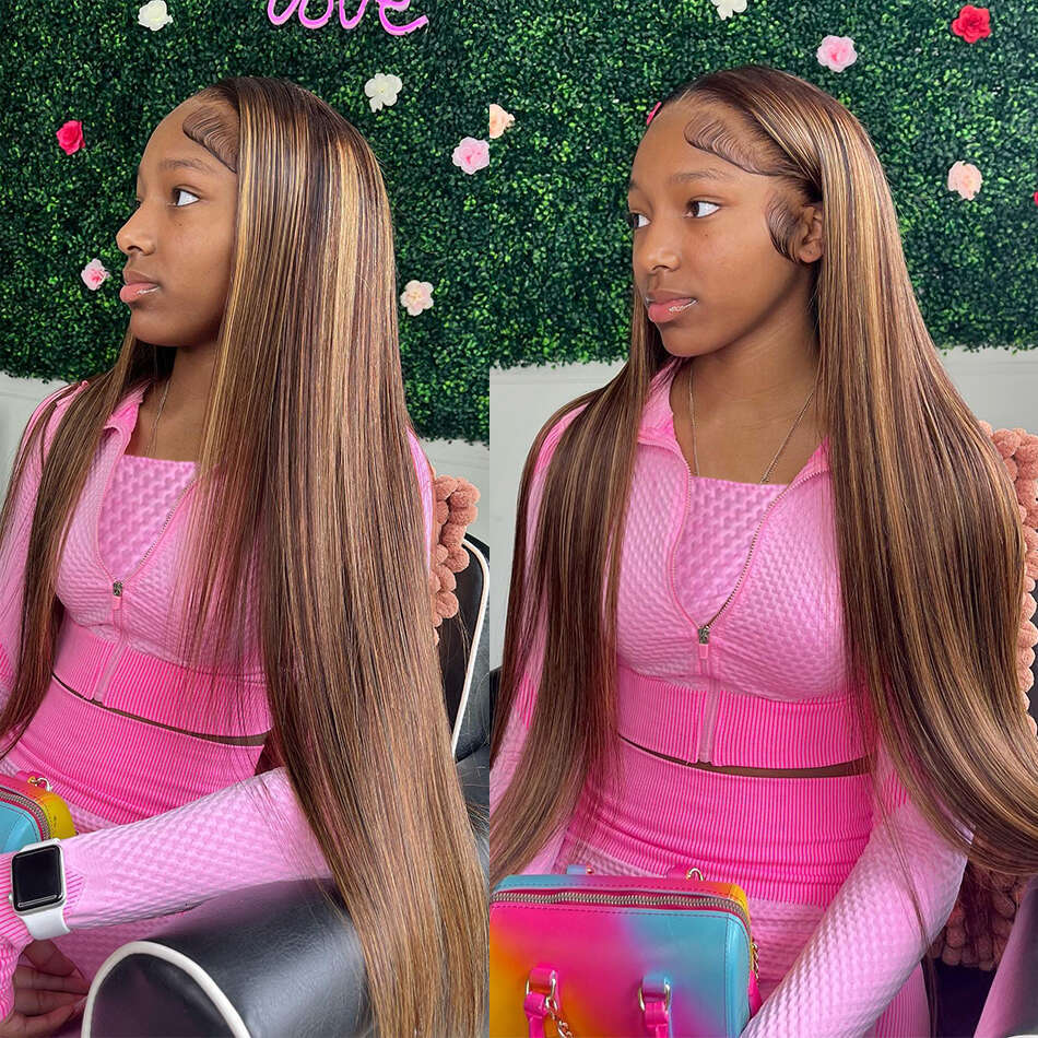 Luvin 250% Bone Straight Highlight Wigs Human Hair 13x6 Front Colored Ombre 13x4 Transparent Lace Frontal Wig For Women