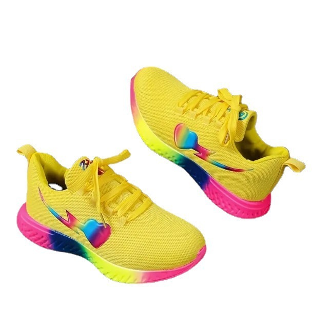 2023 Summer Thick Sole Casual Knitted Sports Shoes Women's Large Lace up Rainbow Low Top Running Shoes Single Shoe