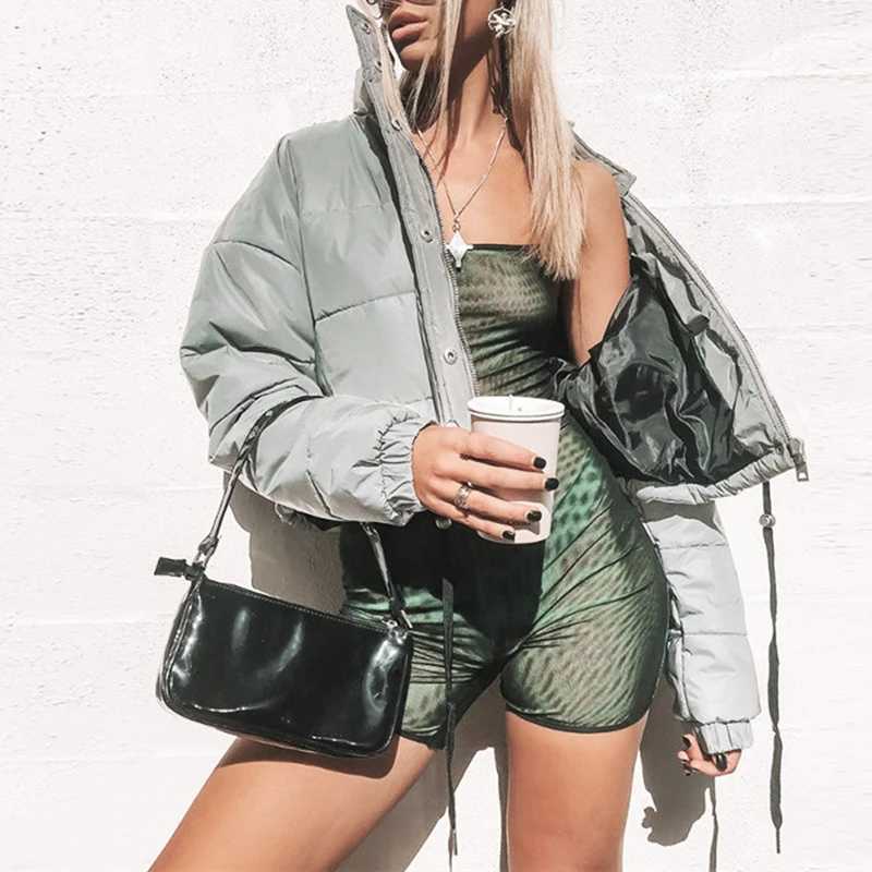 Women's Down Parkas Winter new reflective short jacket thickened luminous jacket night reflective sports womens solid color casual T-shirt Y24101