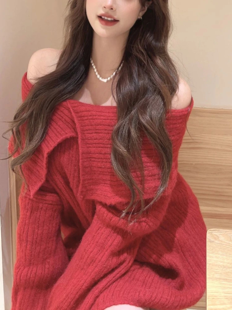 Autumn Sexy White Knitted Sweater Women Long Sleeve Pure Color Korean Fashion Y2k Clothing Elegant Pullover Female 241010