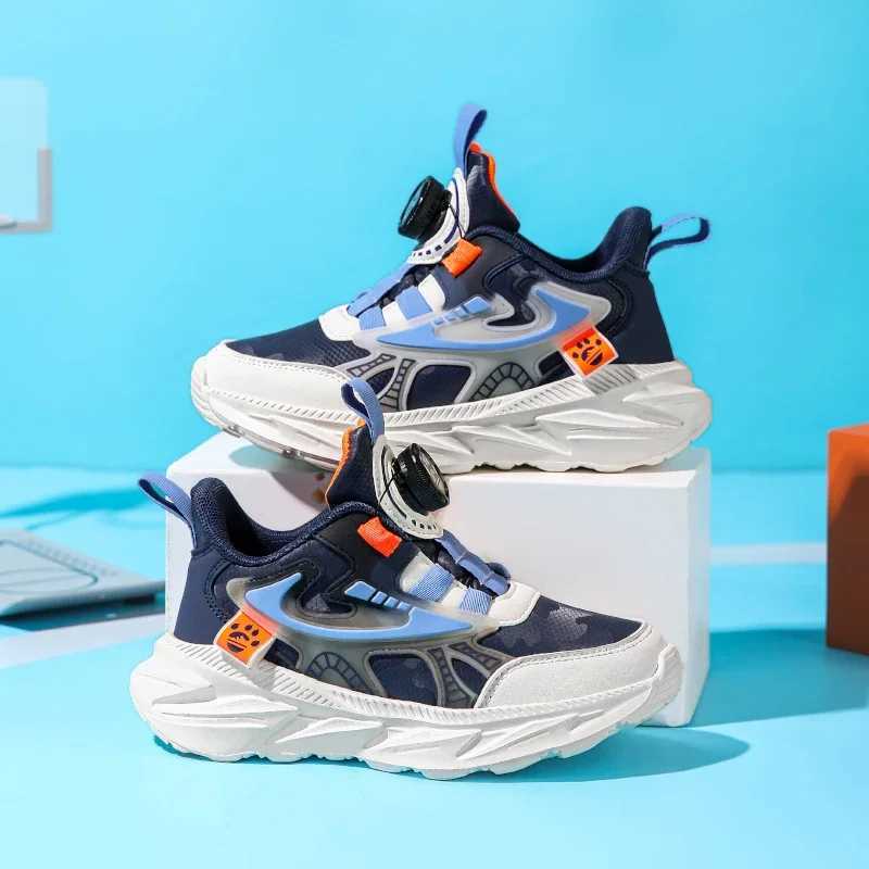 Athletic Outdoor Autumn leather childrens sports shoes rotating buckle outdoor boys running shoes soft sole anti slip teeth casual sports shoes H24101