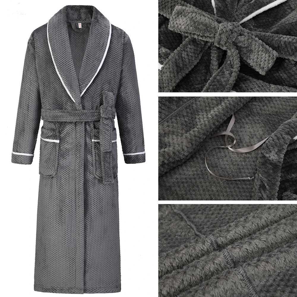 Large Size 4XL Couple Flannel Long Robe Sleepwear Winter Thicken Warm Mens Nightwear Bathrobe Gown Loose Coral Fleece HomewearXJ241018