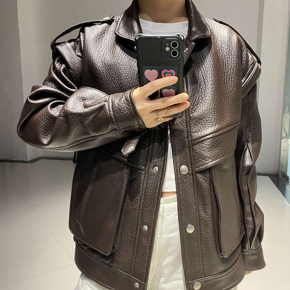 Yoloagain 2024 Spring Vintage Real Leather Women High Quality Oversized Biker Jacket Ladies