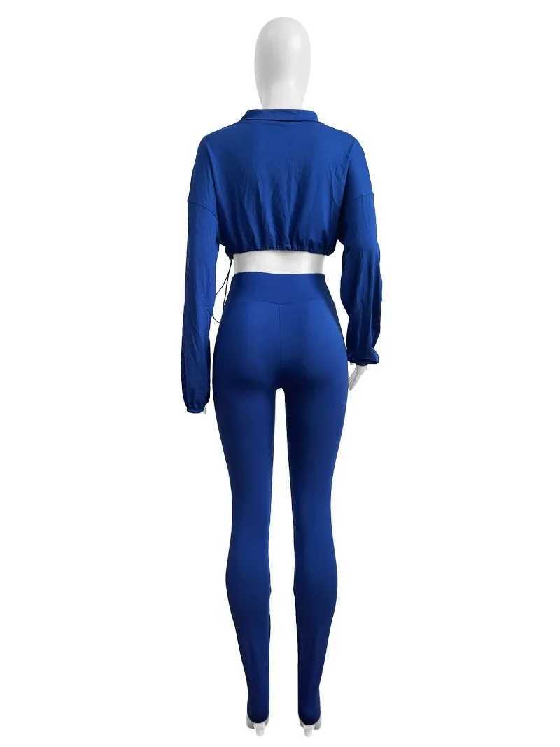 Women's Two Piece Pants 2024 Autumn Womens Trend Solid 2-piece Track Suit Zipper Long Sleeve Drag Jacket Crop Top+Leg Pants Jogging Set Y241019NQ