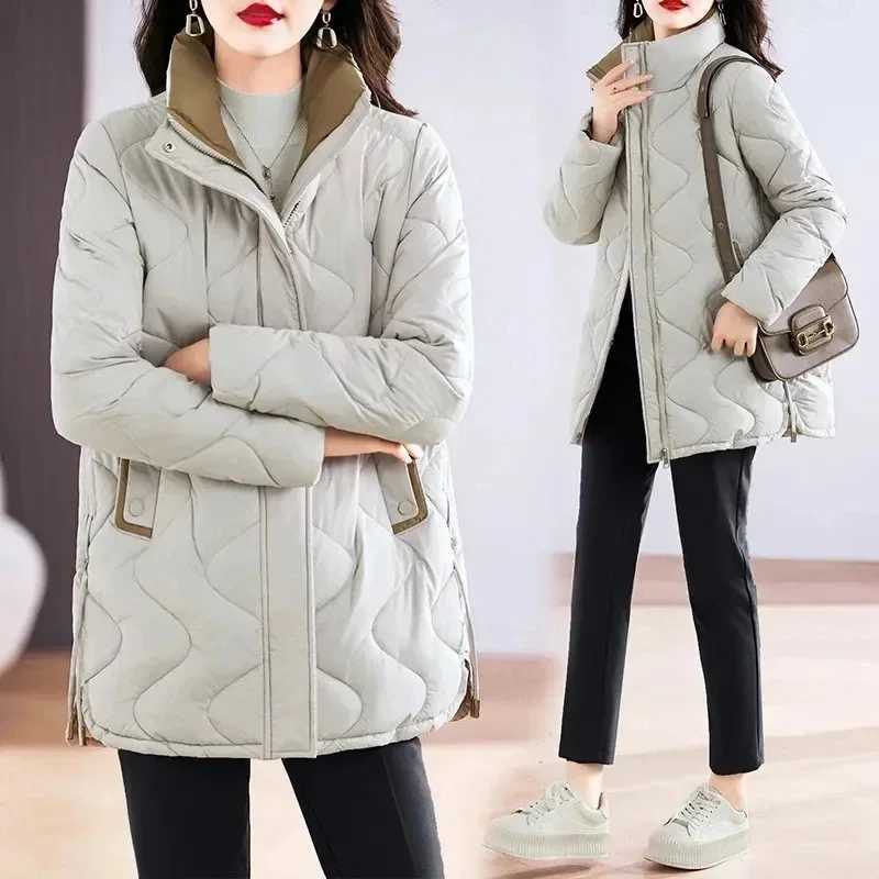 2023 Winter New Women Parkas Mid Length Standing Collar Down Cotton Overcoat Female Casual Thick Warm Windproof Jackets LadiesX241019