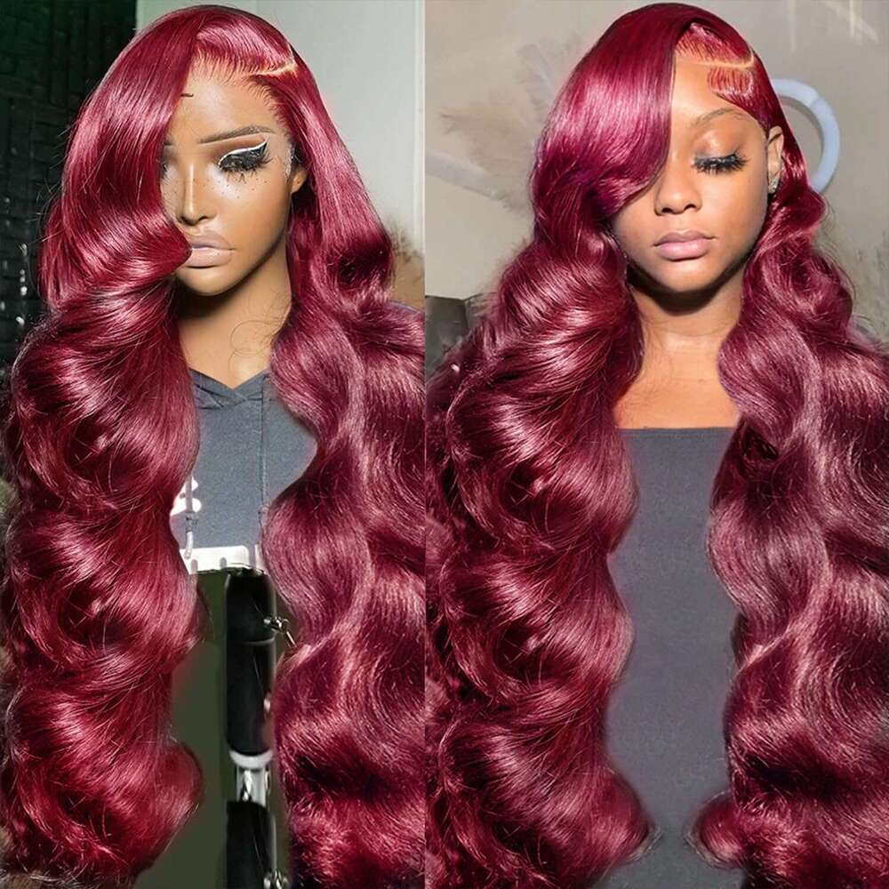 j Burgundy Inch Lace Front Wigs Human Hair Pre Plucked Body Wave x HD Frontal Density Wine al