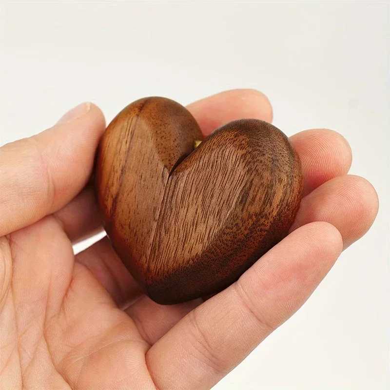 Heart shaped flip ring box wedding engagement ring box walnut engagement ring holder personalized anniversary gift for couples W241019
