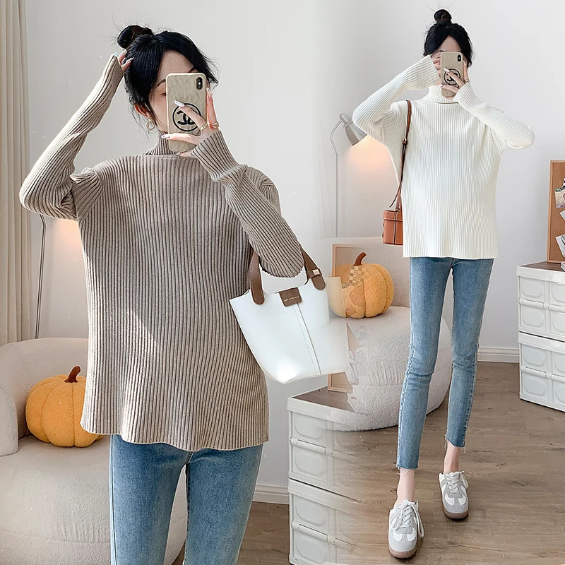 High neck womens maternity jacket sweater solid thick insulation material maternity top 241019