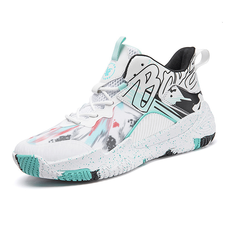 A pair of newly released mandarin duck basketball shoes, men's high top boots, sneakers, and trendy sports shoes for students on concrete ground