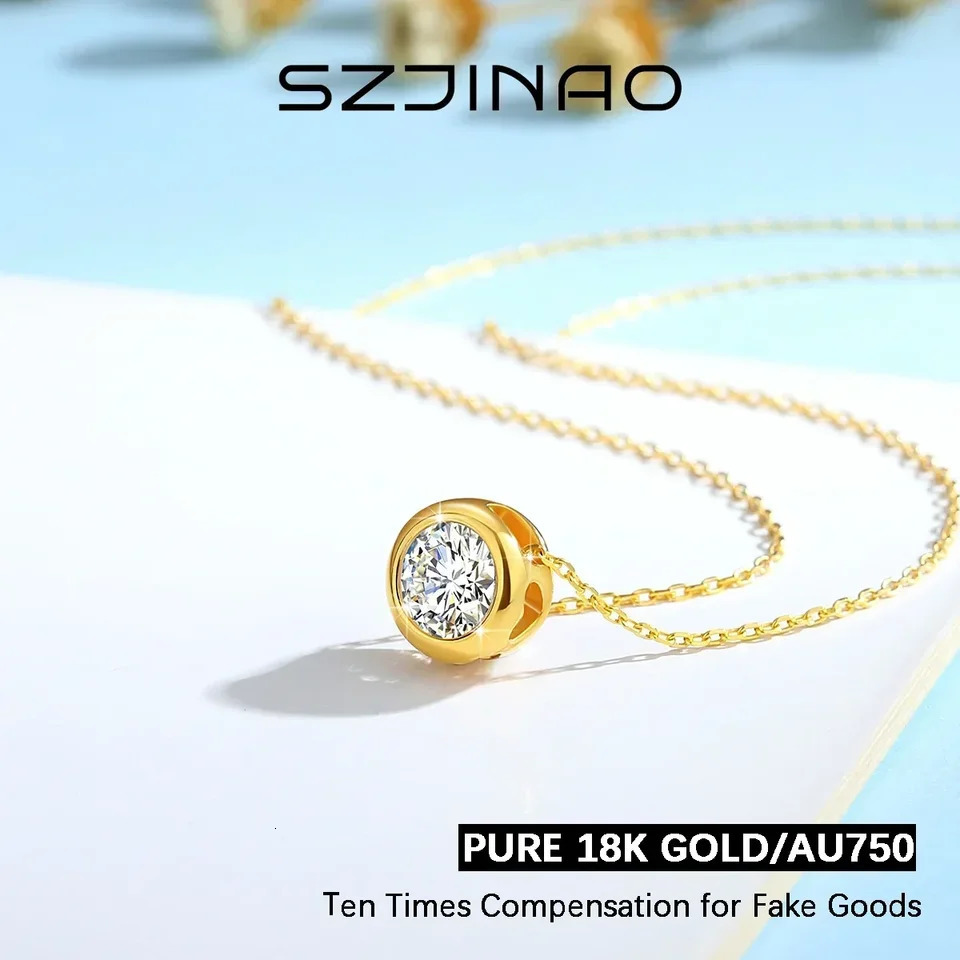 pendant 0.5ct real 18k gold necklace pure AU750 diamond exquisite jewelry wedding anniversary gift 2024 241018