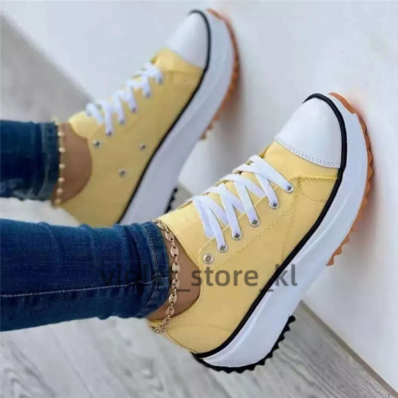 Speedy 2023Classic White Canvas Shoes Women Sneakers Solid Lace-Up Casual Platform Shoes For Women 034