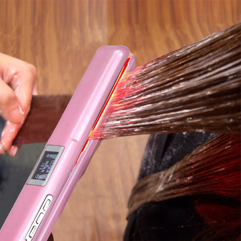 Hair straightener with infrared and ultrasonic technology for professional cold hair care and ironing used for curling drying restoring damage and iro