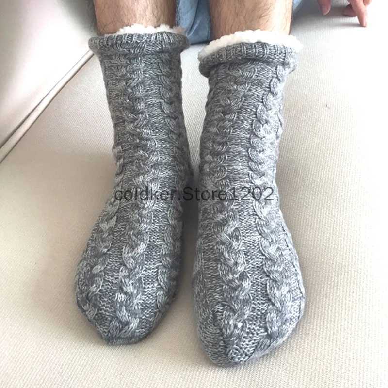 Winter Socks Mens Warm Home Soft Male Cotton Thickened Plus Velvet Sleeping Female Non Grip Floor Slippers Christmas GiftXJ241019
