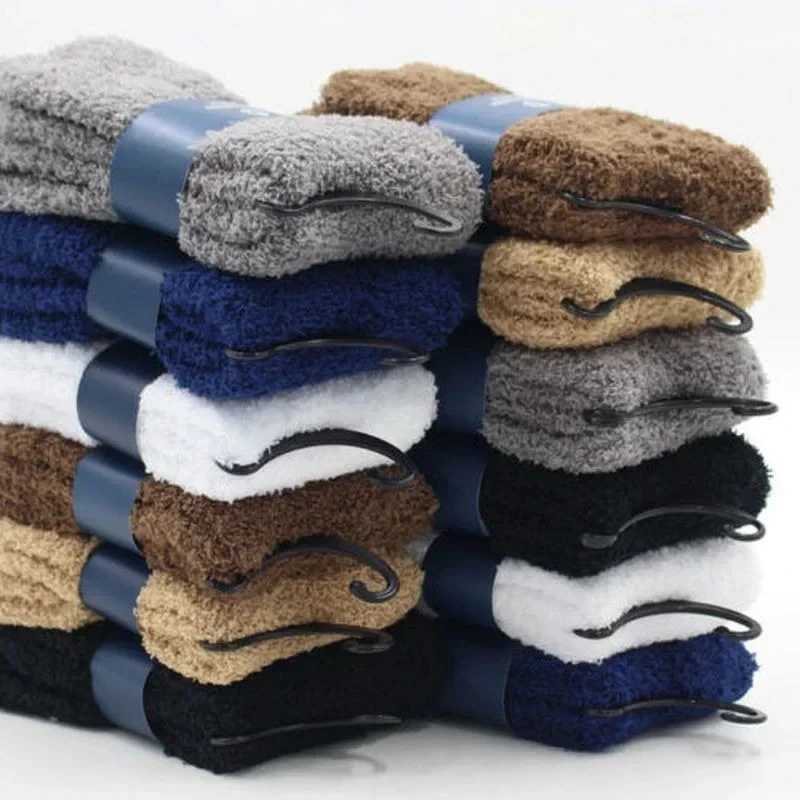 1/3Pairs Coral Fleece Socks Men Solid Color Loose Socks Winter Warm Velvet Home Fluffy Stocking Thicken Thermal Sleeping SoxXJ241019