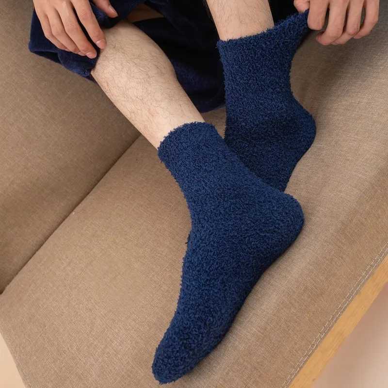 Thicken Thermal Socks Men Winter Warm Coral Velvet Fleece Fluffy Socks Harajuku Solid Color Loose Sleep Floor Terry Fuzzy SockXJ241019