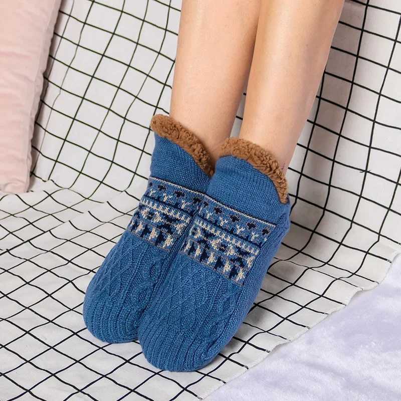 Non-slip Winter Indoor Home Slippers Socks Mens Floor Socks Knitted Adult Plus Fleece Carpet Sock Home Bedroom Sleeping SockXJ241019
