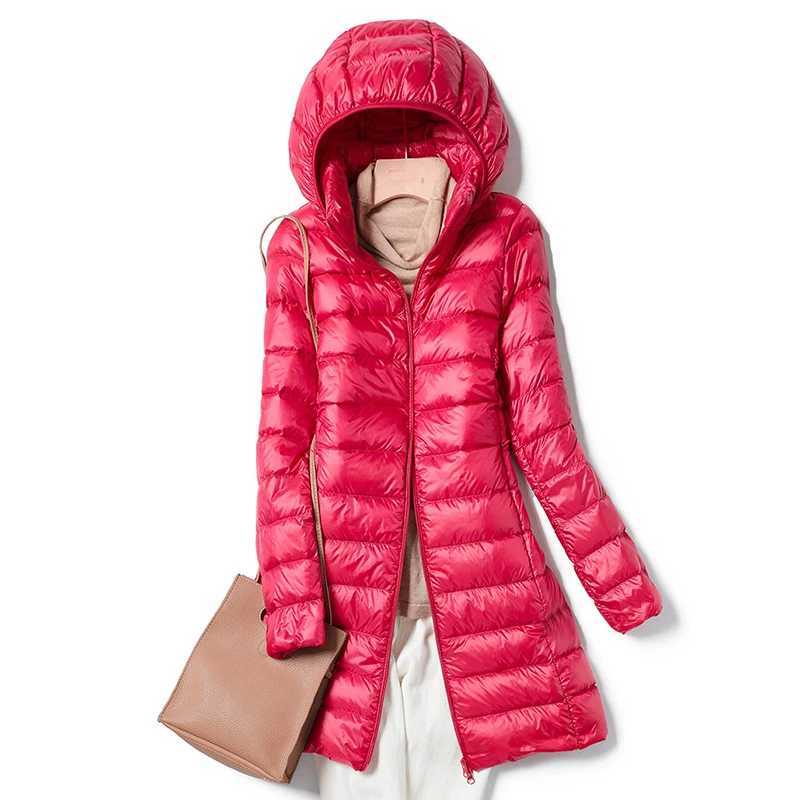 Winter Womens Ultralight Thin Down Jacket White Duck Down Hooded long Jackets Long Sleeve Warm Coat Parka Female OutwearX241019