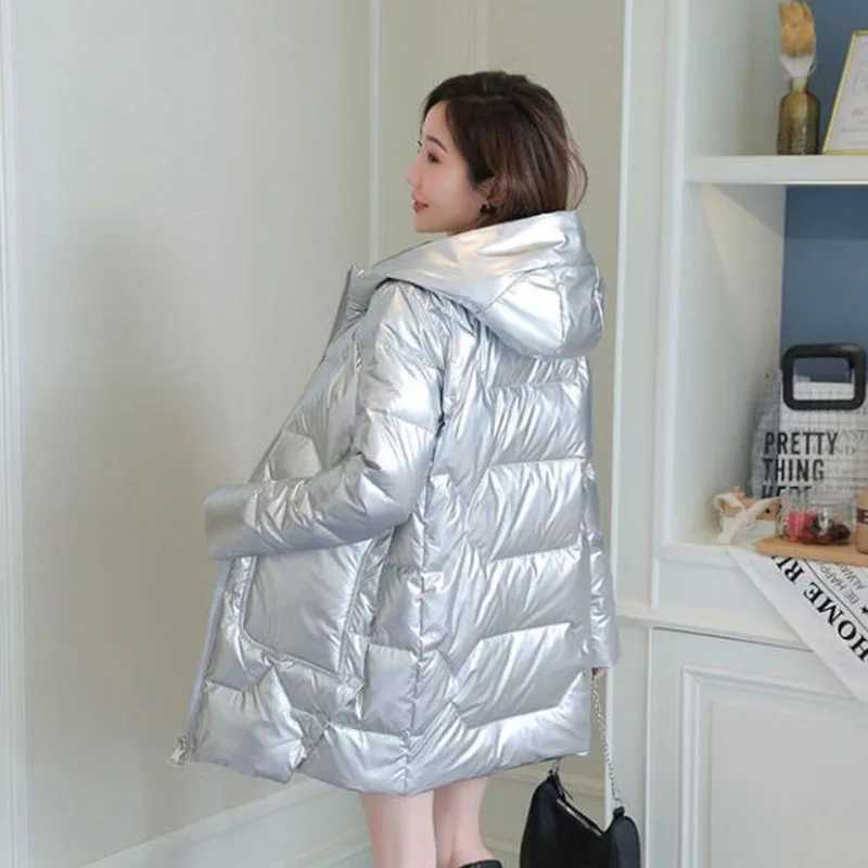 Womens Thick Warm Down Cotton Jacket 2021 New Winter Coat Female Parker Glossy Cotton Padded Jackets Mid Long Hooded OuterwearX241019