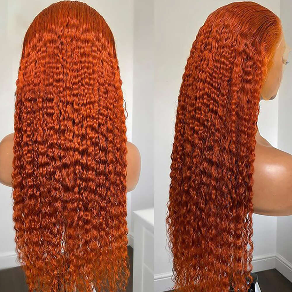 12-34 Inch Ginger Orange 13x6 Front Curly Human Hair 13x4 HD Transparent Deep Wave Lace Frontal Wigs