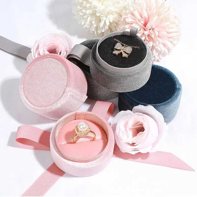 Velvet circular ribbon jewelry box ring necklace earring jewelry storage box for proposed wedding jewelry packaging display W241019
