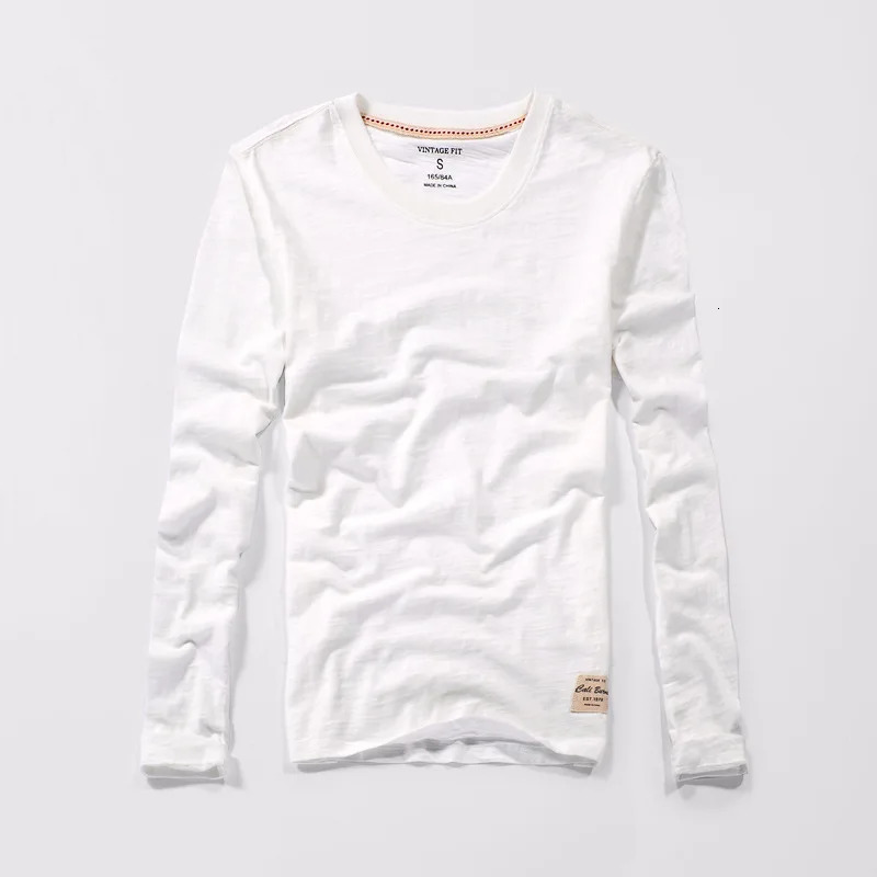 Yellow casual mens long sleeved T-shirt 100% pure cotton top O-neck slim fit fashionable classic T-shirt summer thin T-shirt 241018