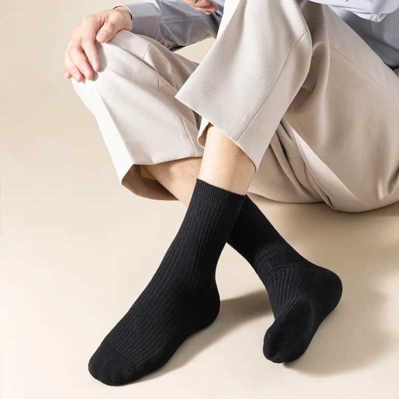 1 Pair Mens Socks Casual Business Stripe Socks Deodorant Breathable Black Man Travel Winter SocksXJ241019
