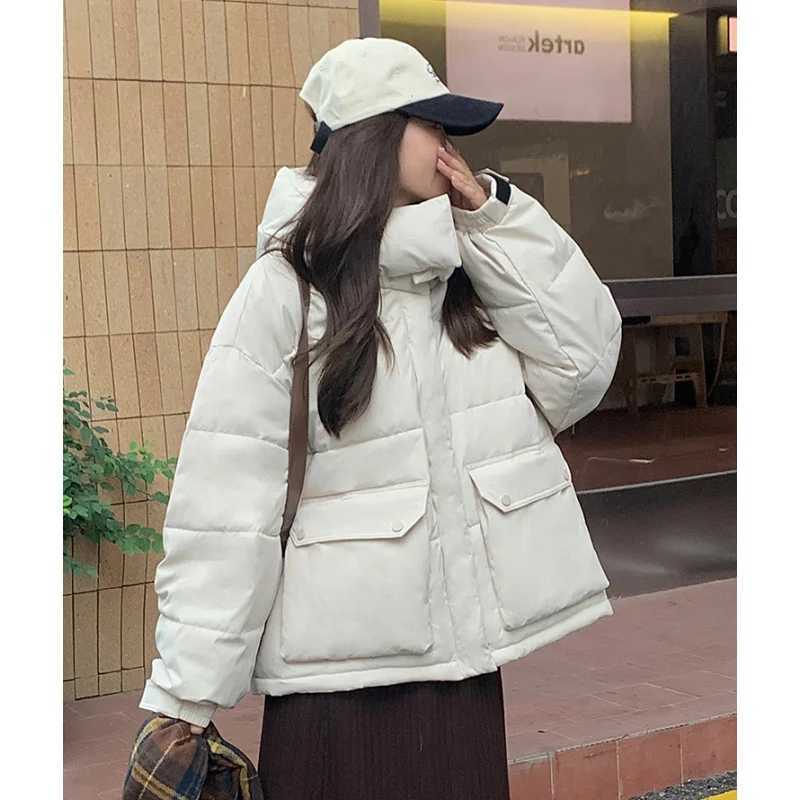 Brown Down Jacket Women Coat Black Hooded Fashion American Streetwear Y2K Style Duck Down Feather Female Winter Short OutwearX241019