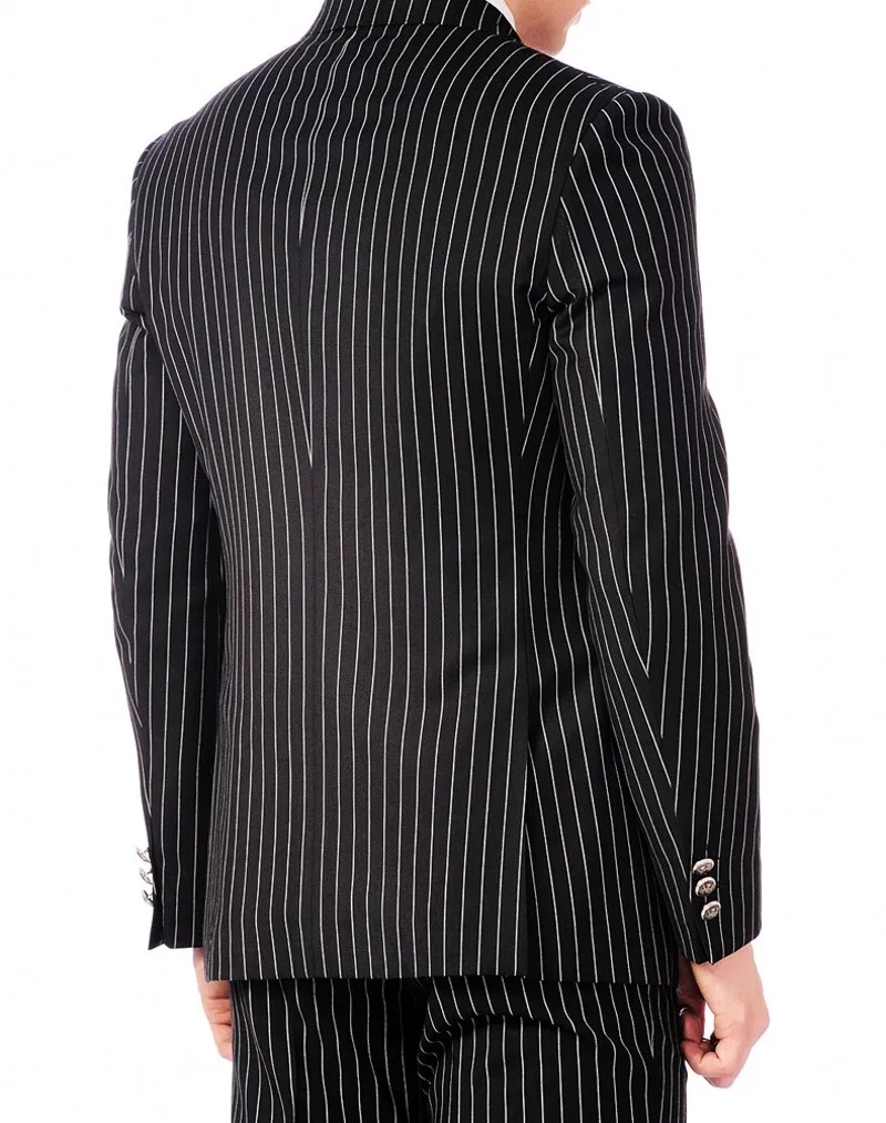 Pinstripe Italian Suits for Men with Double Breasted 2 Piece Striped Formal Business Jacket with Pants Male Wedding Groom Tuxedo