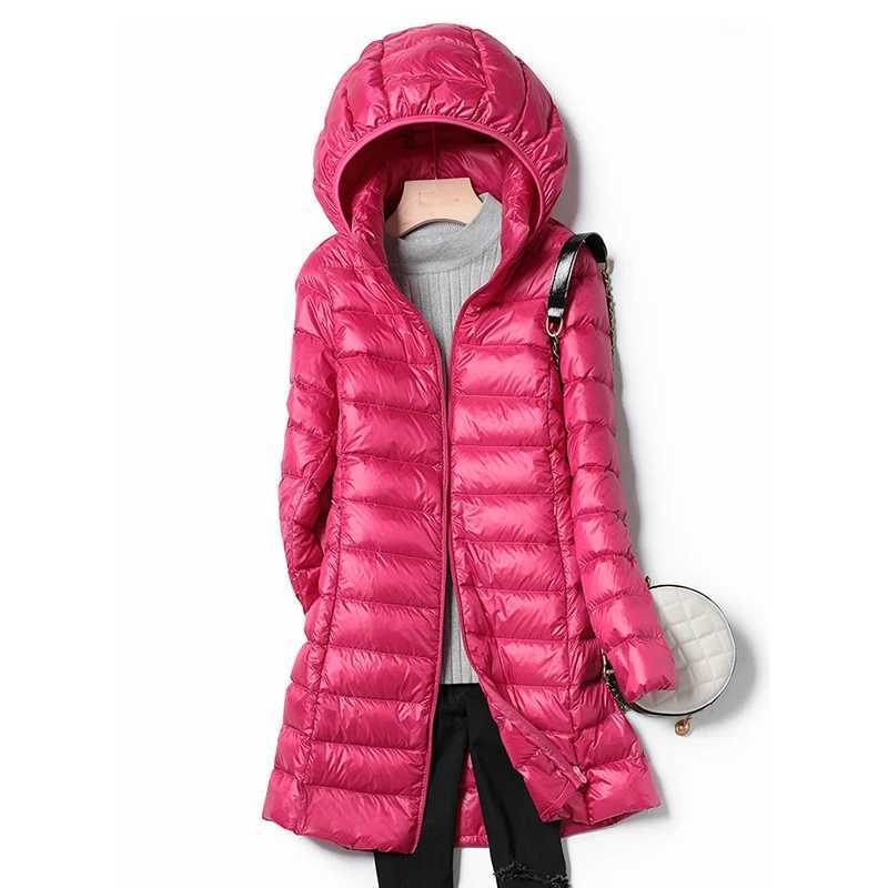 Winter Womens Ultralight Thin Down Jacket White Duck Down Hooded long Jackets Long Sleeve Warm Coat Parka Female OutwearX241019
