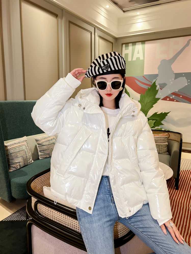 Women's Down Parkas Candy Colors Hooded glossy cotton padded jacket for women short and warm Parkas 2023 winter casual long slip cotton jacket Y2